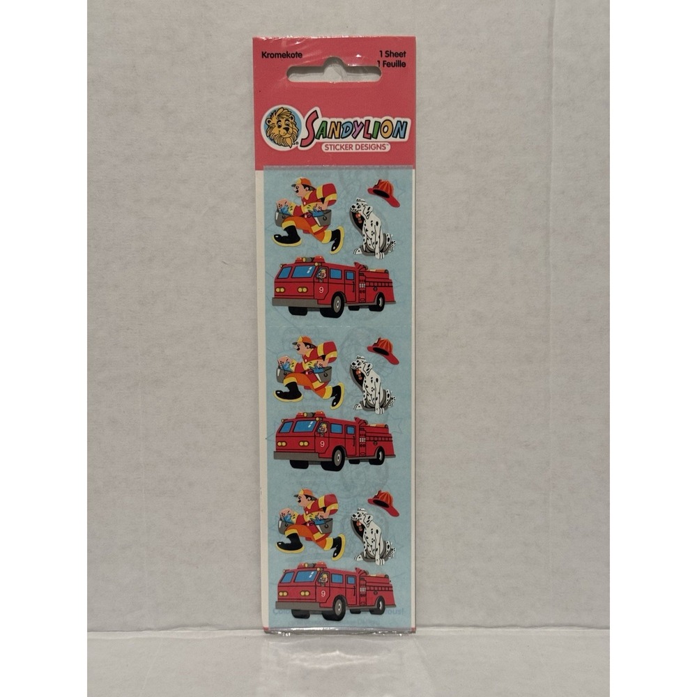 VTG Sandylion Kromekote Sticker Fire Truck,Fireman,Dalmatian 1 Sheet NIP Retired